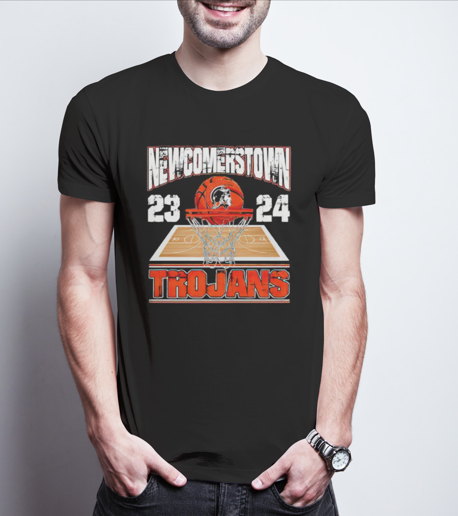 Newcomerstown Trojans Basketball 23 24 Court And Net T-Shirt