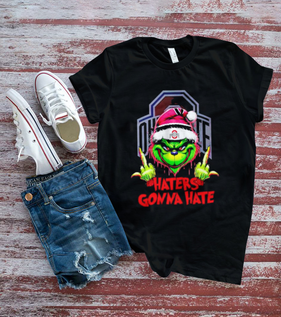 Ohio State Buckeyes Grinch Haters Gonna Hate Santa Middle Finger T-Shirt
