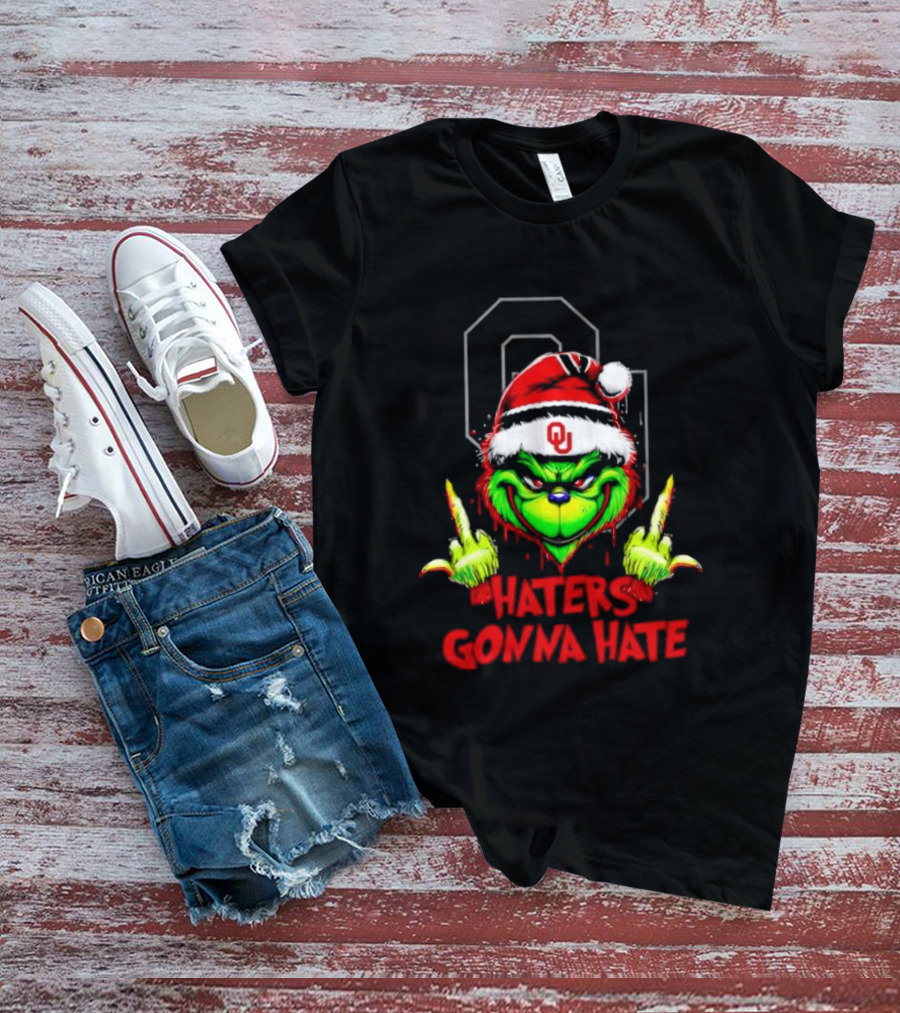 Oklahoma Sooners Grinch Haters Gonna Hate Middle Finger Santa Hat T-Shirt
