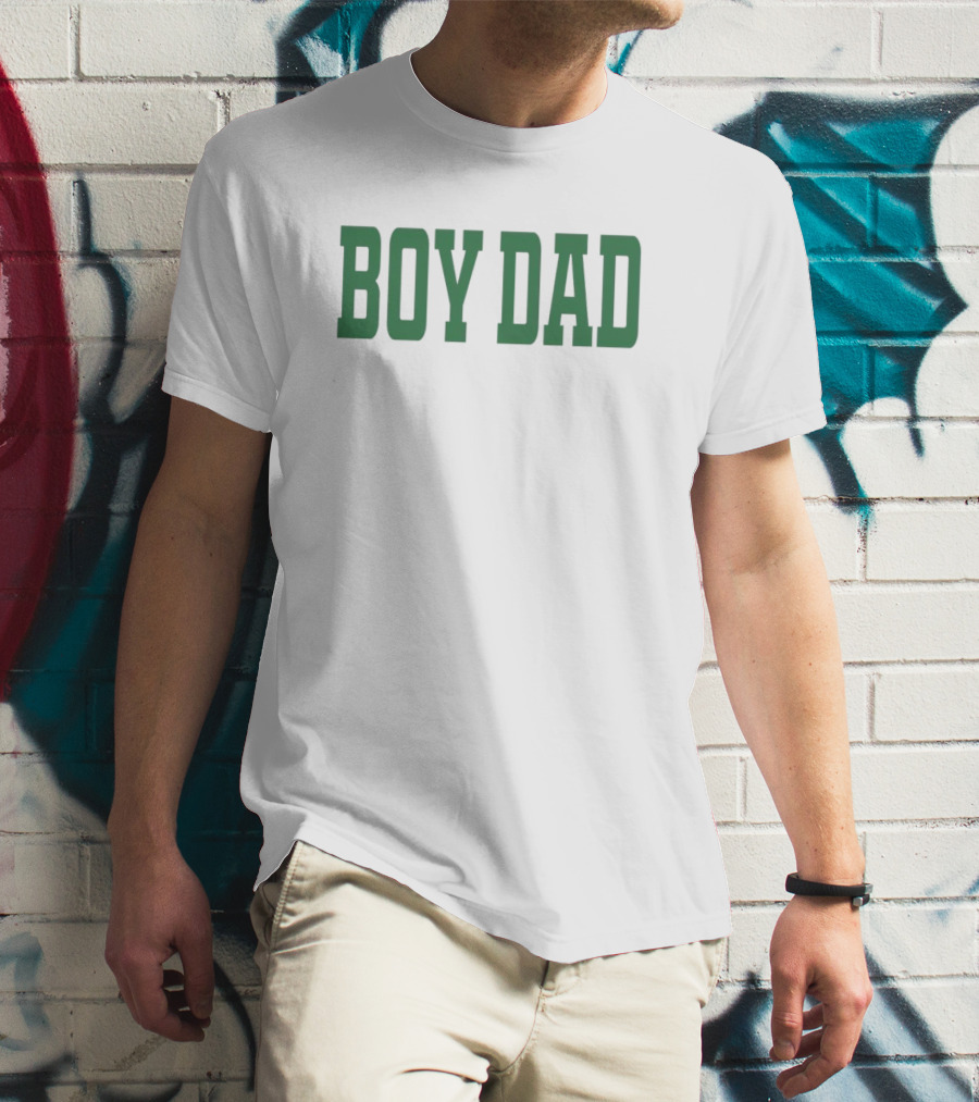 BOY DAD Stadium Style Green Block Letters T-Shirt