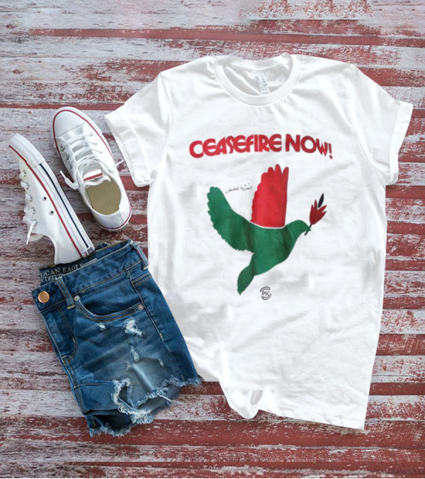 CEASEFIRE NOW Dove Symbol In Green And Red T-Shirt