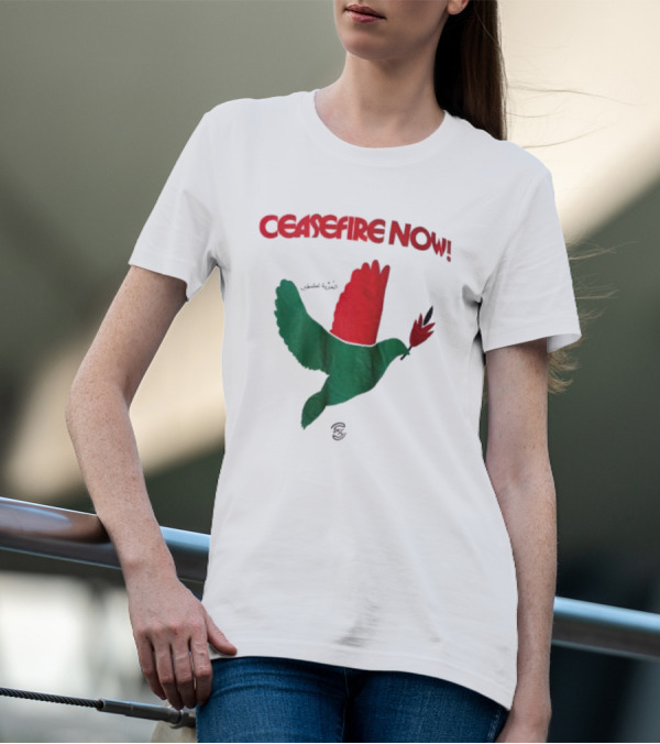CEASEFIRE NOW Dove Symbol In Green And Red T-Shirt