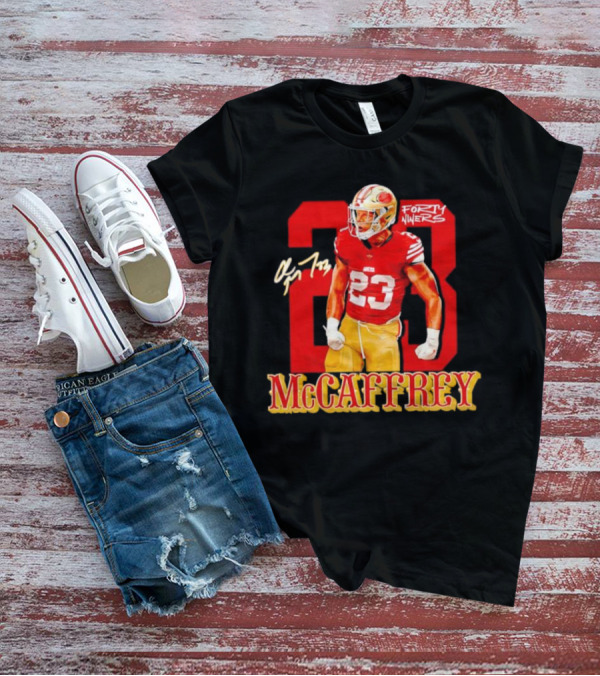 Christian McCaffrey 23 Forty Niners Red And Gold NFL Football Player T-Shirt