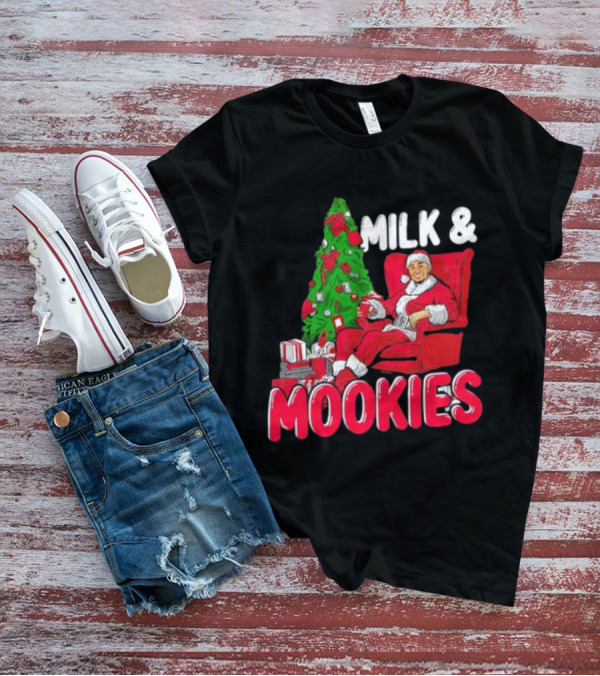 Christmas Milk And Mookies Santa By Tree T-Shirt