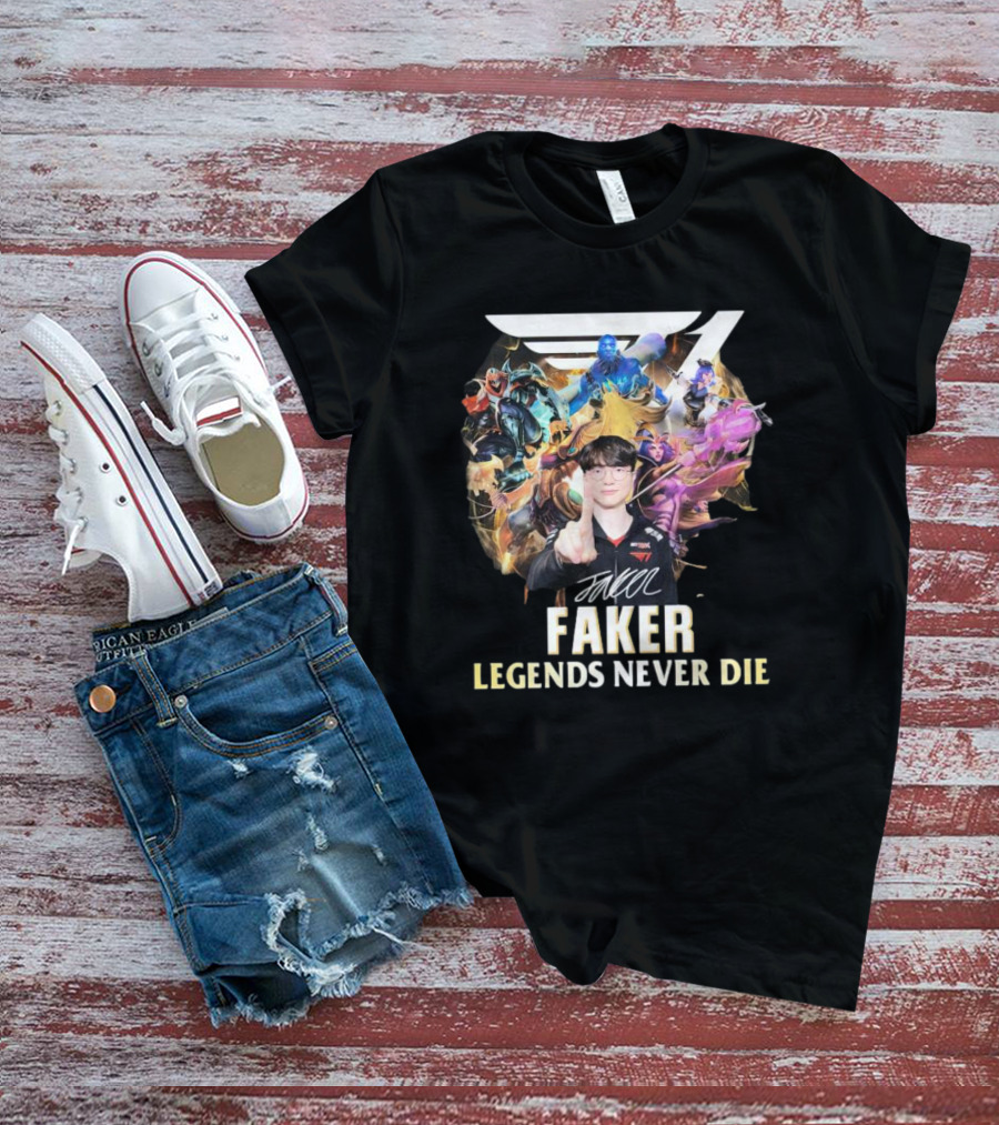 Faker Signature Legends Never Die With Iconic League Characters T-Shirt