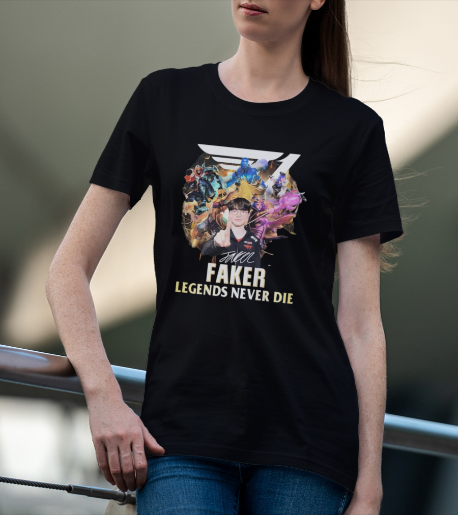 Faker Signature Legends Never Die With Iconic League Characters T-Shirt
