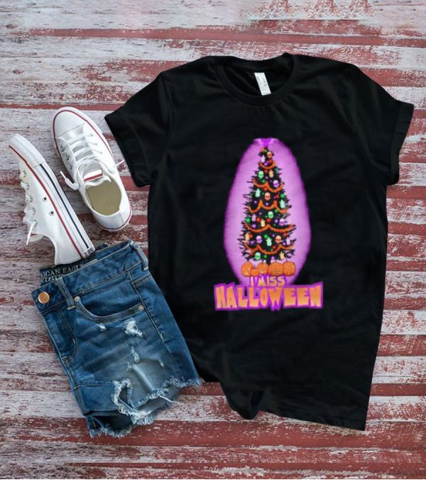 I Miss Halloween Christmas Tree With Pumpkins And Skulls T-Shirt