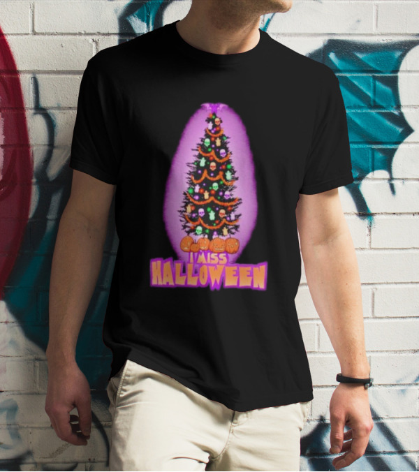 I Miss Halloween Christmas Tree With Pumpkins And Skulls T-Shirt