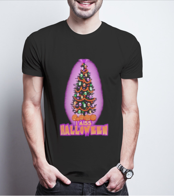 I Miss Halloween Christmas Tree With Pumpkins And Skulls T-Shirt