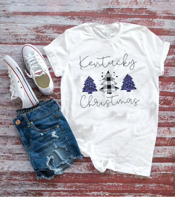 Kentucky Christmas Blue Plaid And Leopard Trees T-Shirt