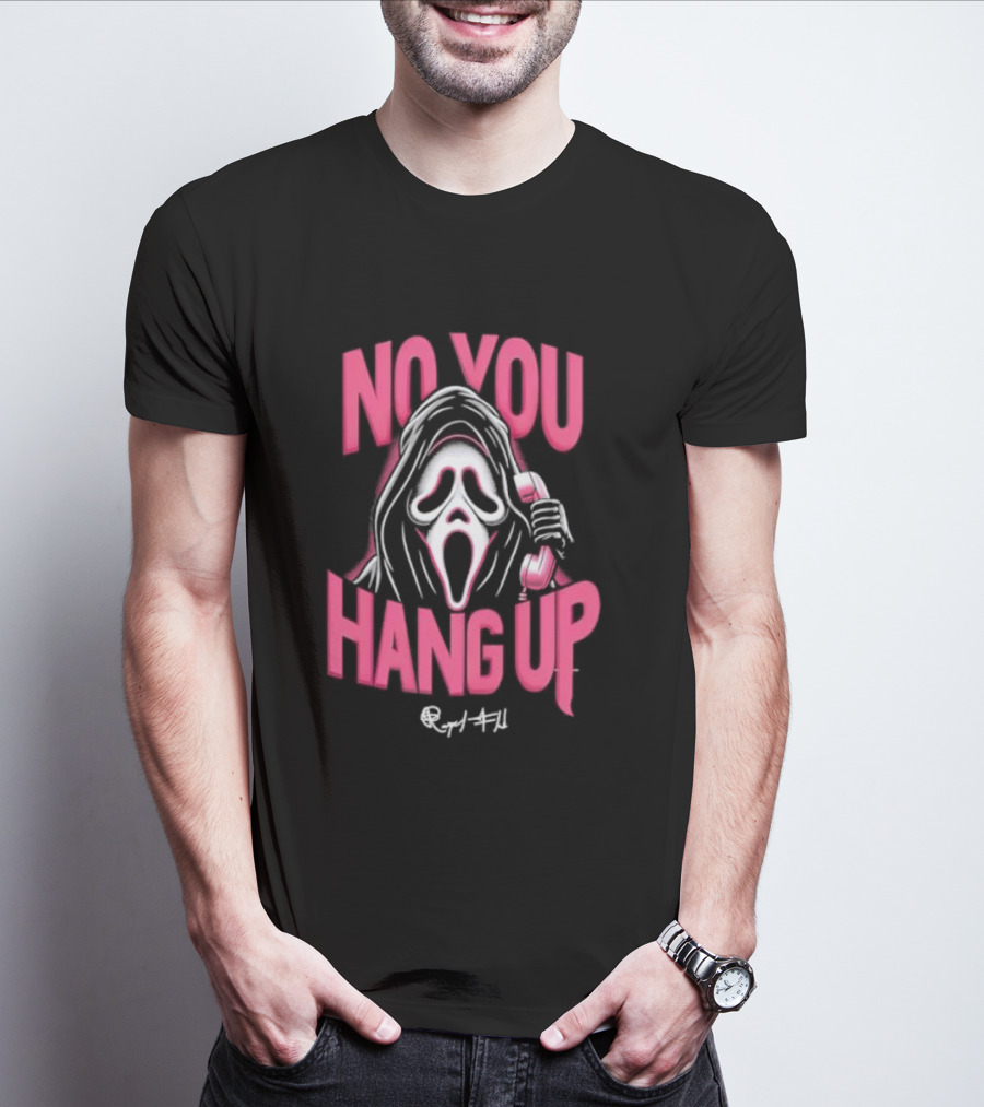 No You Hang Up Scream Mask Pink Phone T-Shirt
