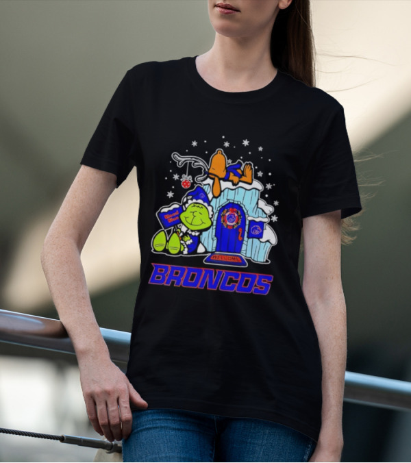 Peanuts Boise State Broncos Grinch Celebrate Merry Xmas T-Shirt