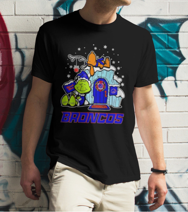 Peanuts Boise State Broncos Grinch Celebrate Merry Xmas T-Shirt