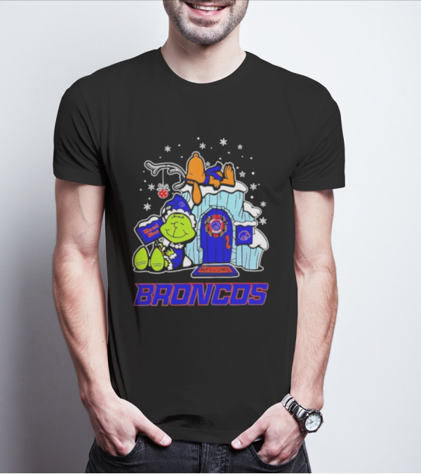 Peanuts Boise State Broncos Grinch Celebrate Merry Xmas T-Shirt