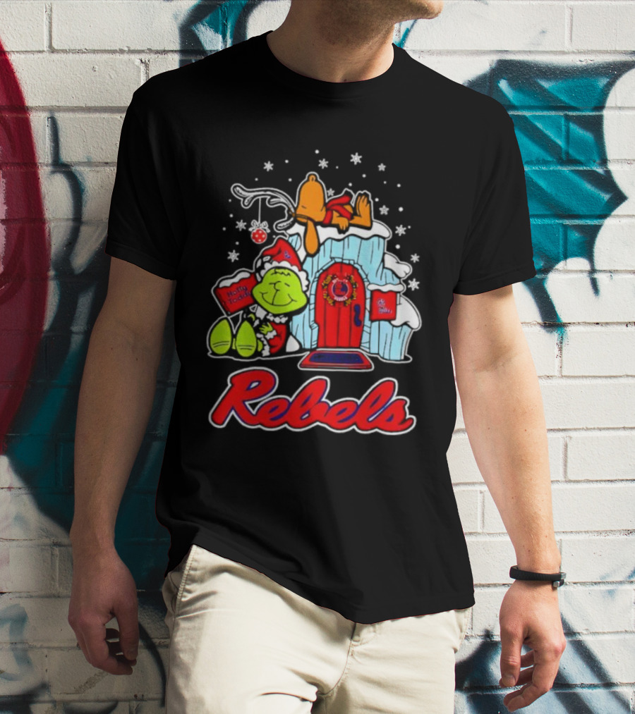 Peanuts Ole Miss Rebels Grinch Snoopy Merry Christmas T-Shirt