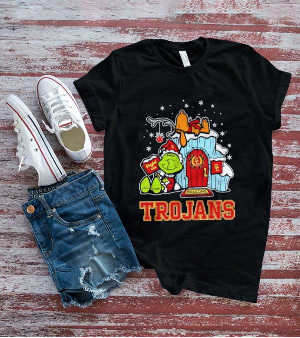 Peanuts USC Trojans Grinch Snoopy Christmas Fight On Welcome T-Shirt