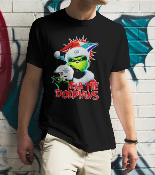 Fear The Dolphins Grinch Santa Miami NFL T-Shirt
