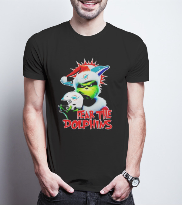 Fear The Dolphins Grinch Santa Miami NFL T-Shirt