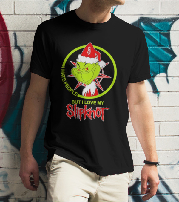 I Hate People But I Love My Slipknot Santa Grinch Santa Hat Star T-Shirt