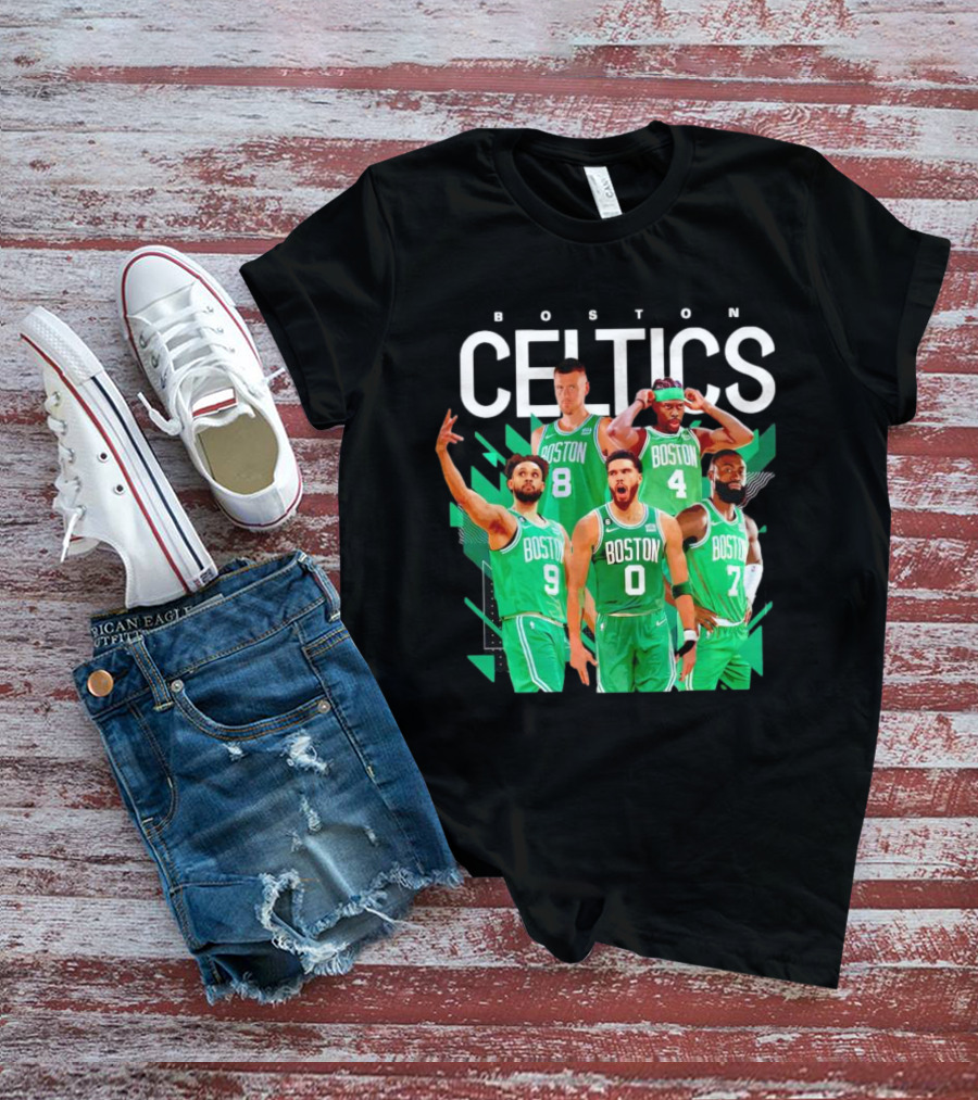 Boston Celtics Starting Five Team Players Green Uniforms T-Shirt