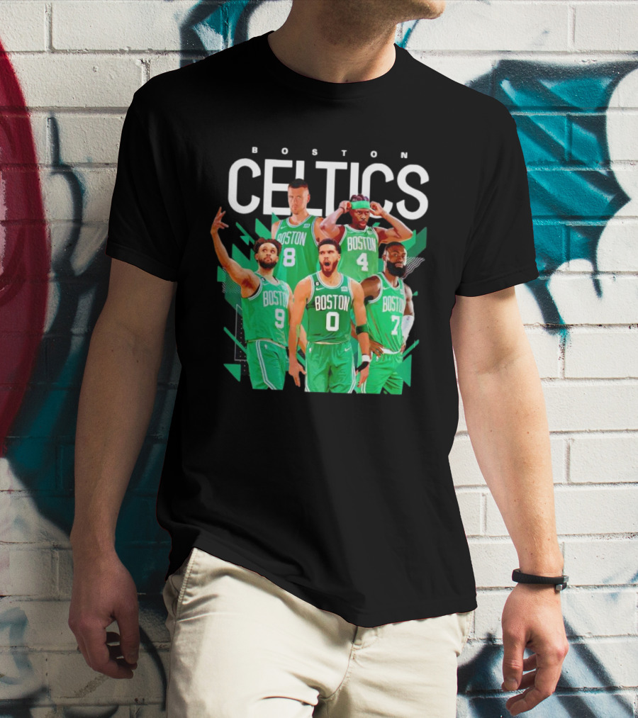 Boston Celtics Starting Five Team Players Green Uniforms T-Shirt