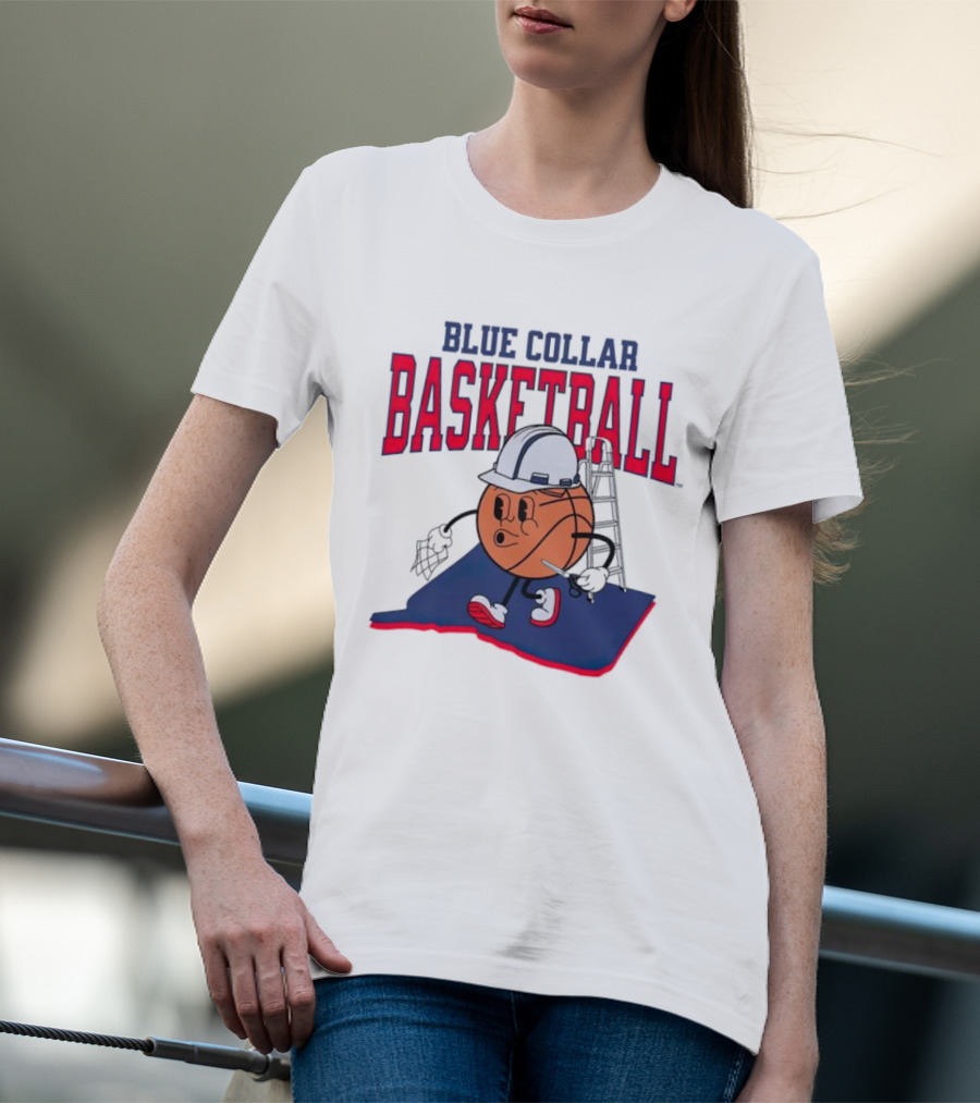 Blue Collar Basketball Hard Hat Hoop Cartoon T-Shirt