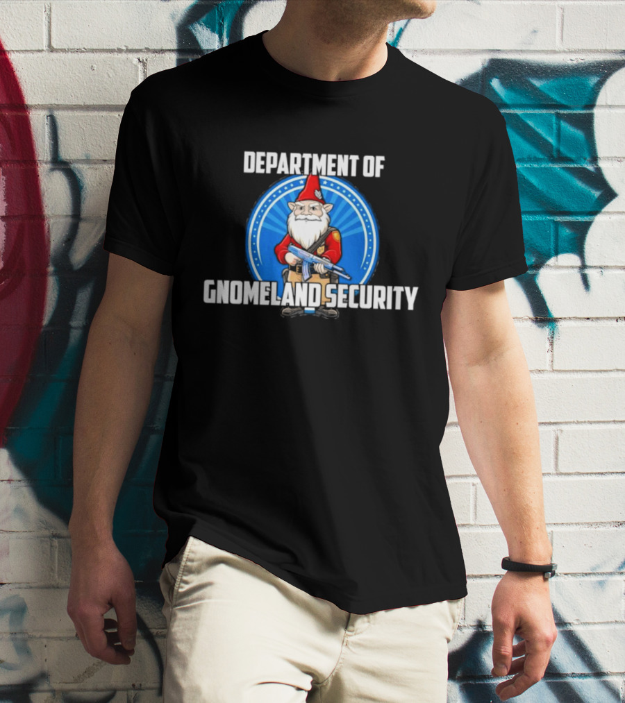 Department Of Gnomeland Security Gnome With Rifle Badge T-Shirt