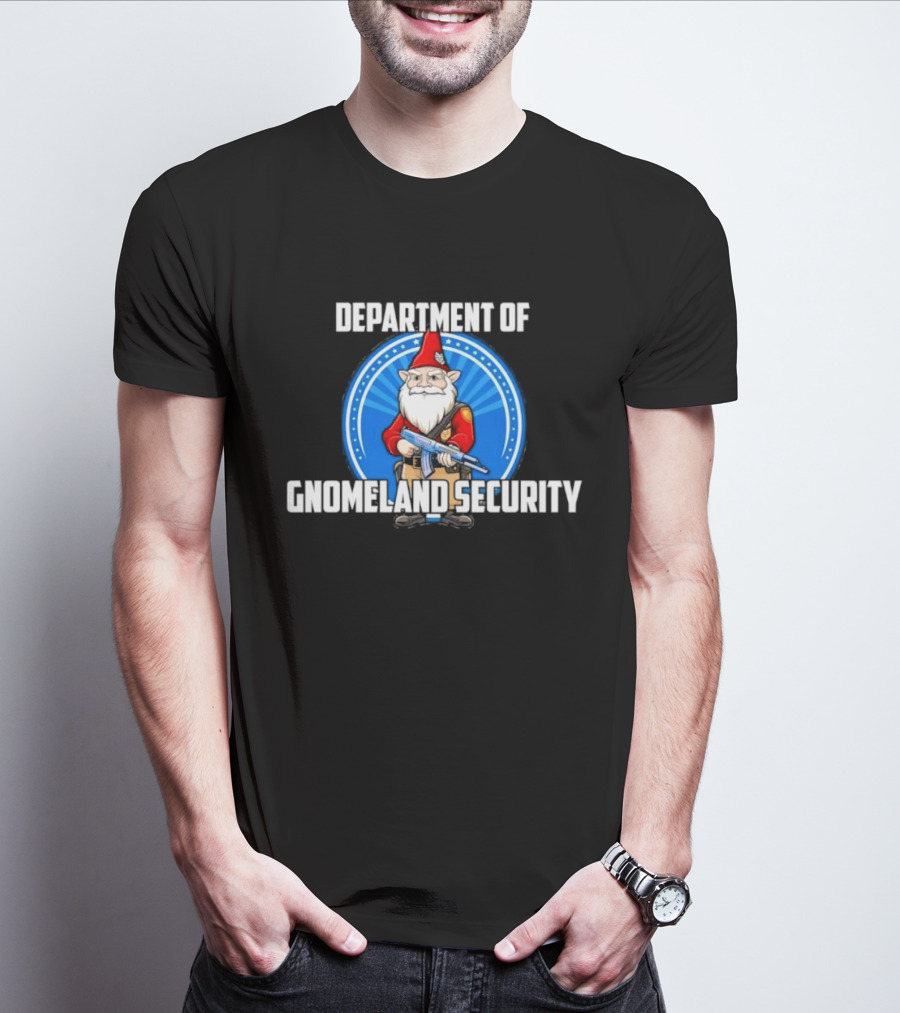 Department Of Gnomeland Security Gnome With Rifle Badge T-Shirt