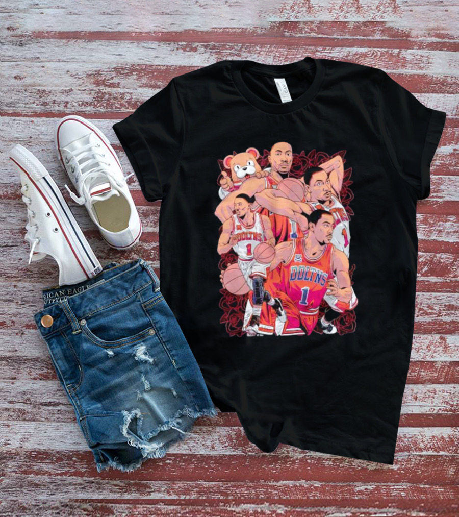 Derrick Rose Cartoon Bold Red Bulls Basketball T-Shirt
