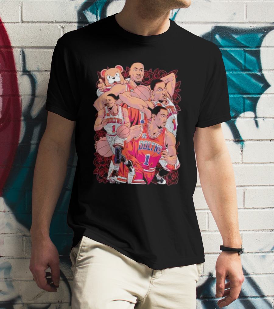 Derrick Rose Cartoon Bold Red Bulls Basketball T-Shirt