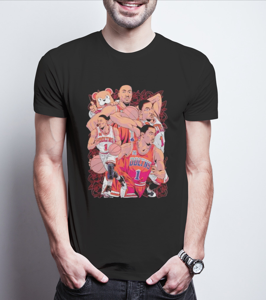 Derrick Rose Cartoon Bold Red Bulls Basketball T-Shirt