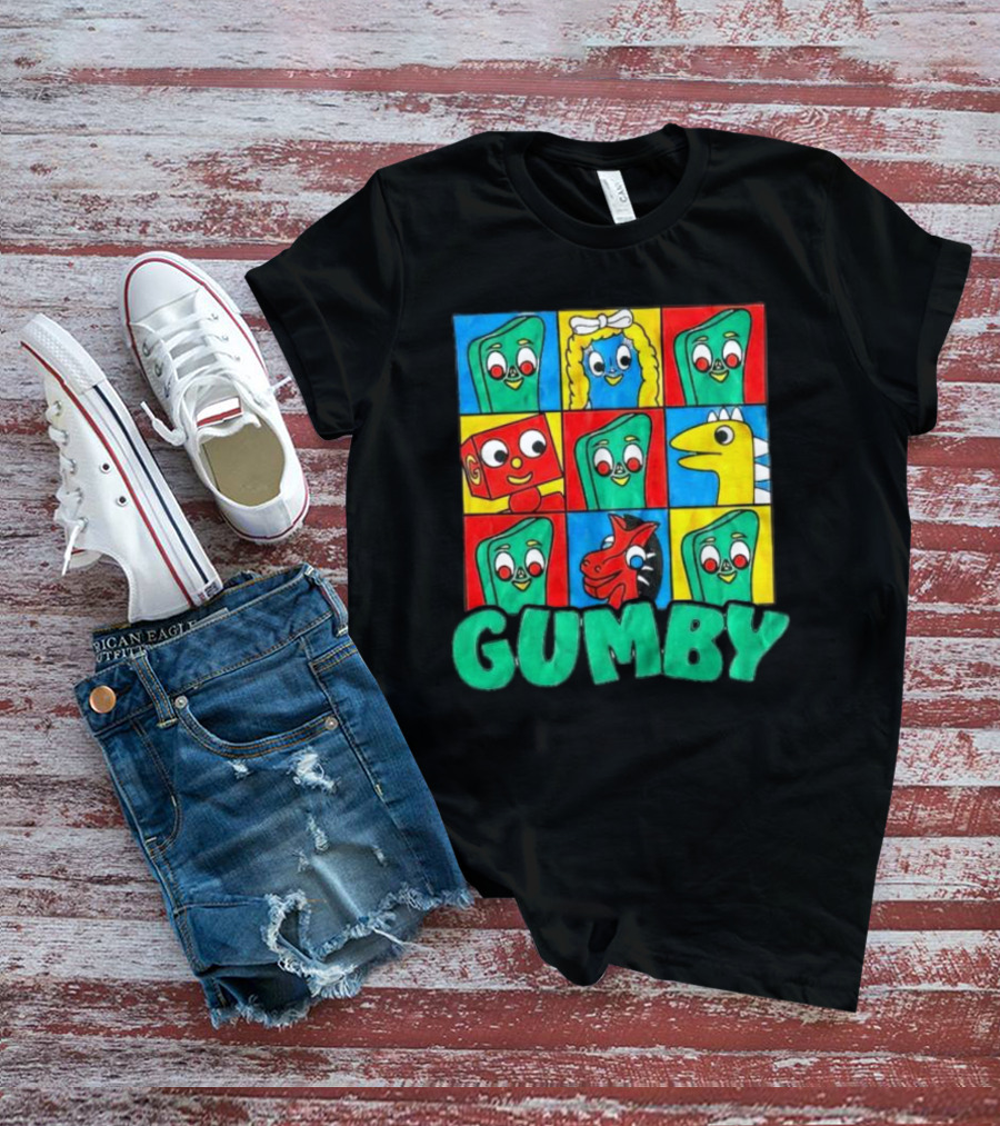 Gumby And Friends Colorful Cartoon Character Grid T-Shirt