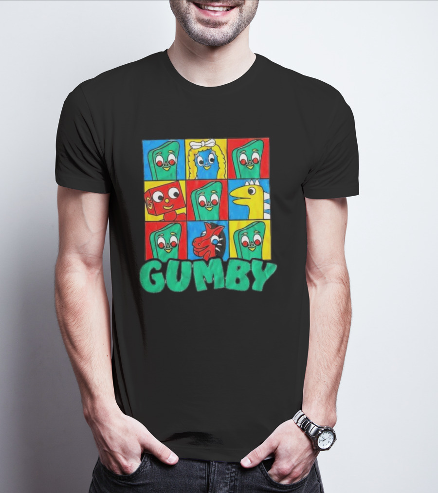 Gumby And Friends Colorful Cartoon Character Grid T-Shirt