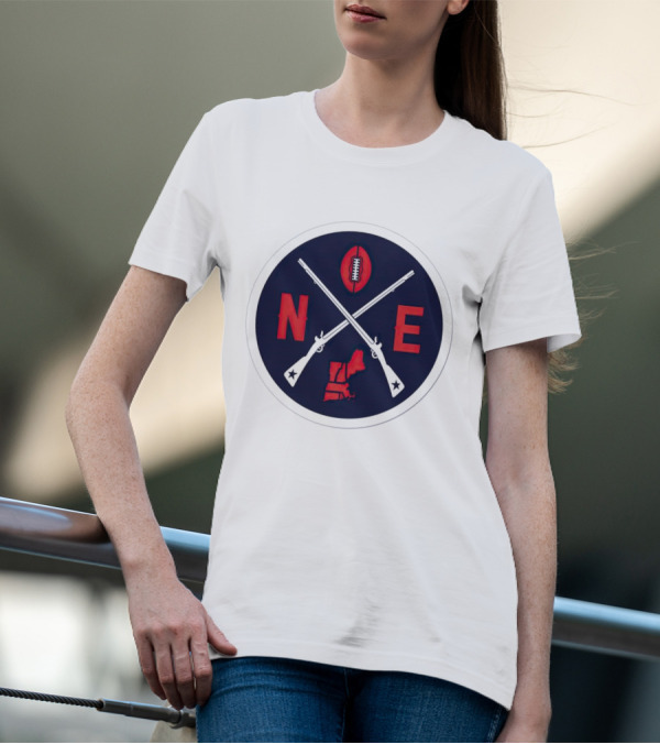 New England Patriots Football Emblem NE Guns Map Oval T-Shirt