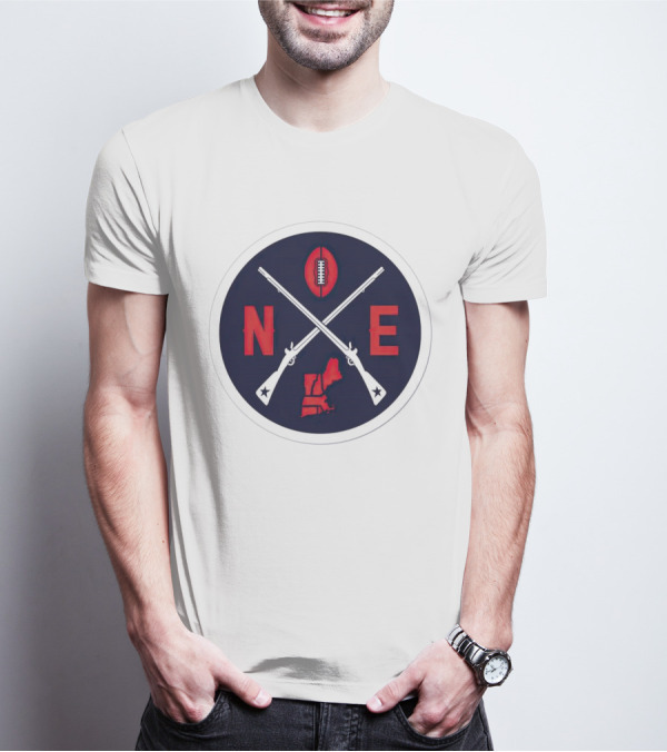 New England Patriots Football Emblem NE Guns Map Oval T-Shirt