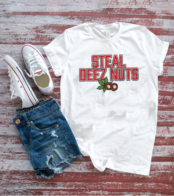 Ohio Steal Deez Nuts Red Text With Nuts And Leaves T-Shirt
