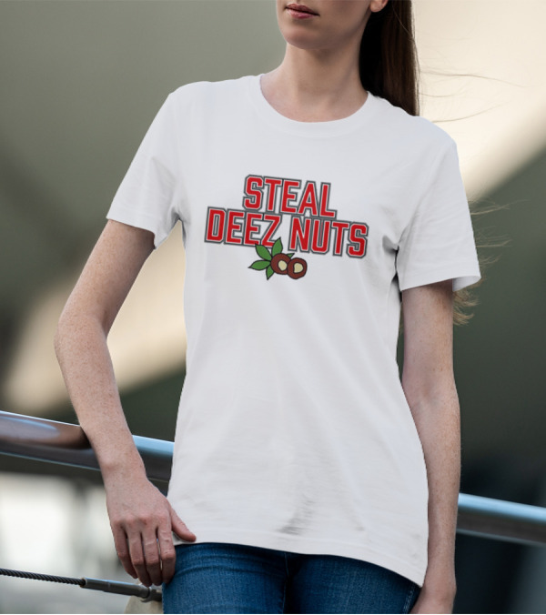 Ohio Steal Deez Nuts Red Text With Nuts And Leaves T-Shirt