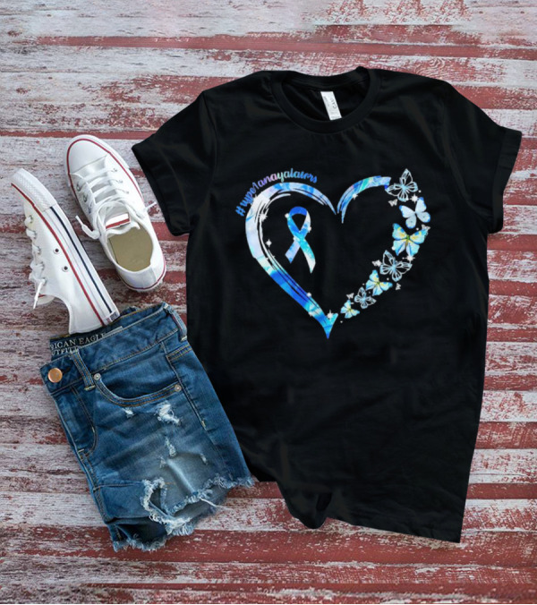 Type1Namayalars Diabetes Awareness Heart With Blue Ribbon And Butterflies T-Shirt