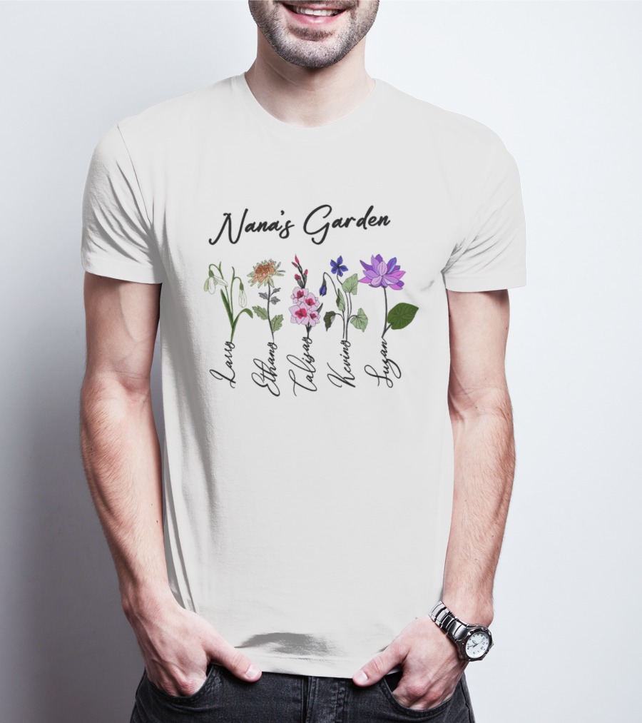 Nana's Garden Flowers With Personalized Names T-Shirt