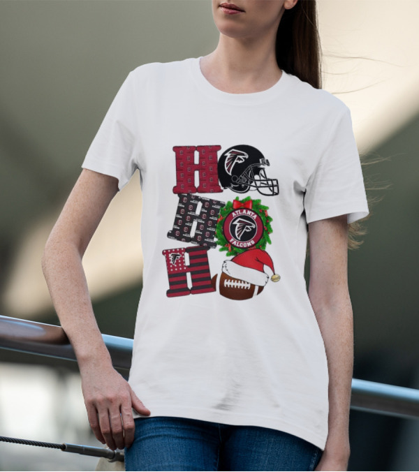 Atlanta Falcons Ho Ho Ho Merry Christmas Football Helmet Wreath Santa Hat T-Shirt