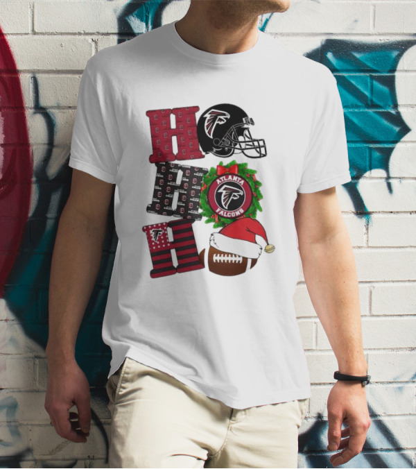 Atlanta Falcons Ho Ho Ho Merry Christmas Football Helmet Wreath Santa Hat T-Shirt