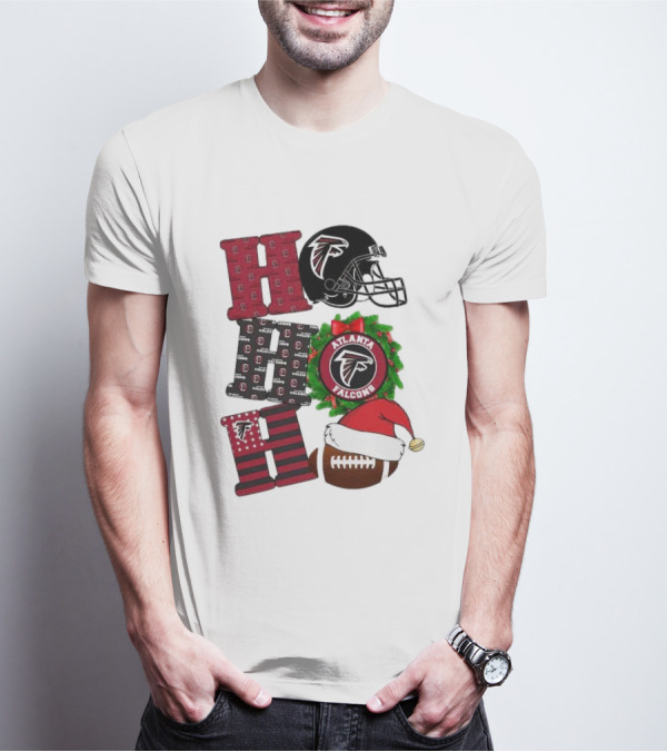 Atlanta Falcons Ho Ho Ho Merry Christmas Football Helmet Wreath Santa Hat T-Shirt