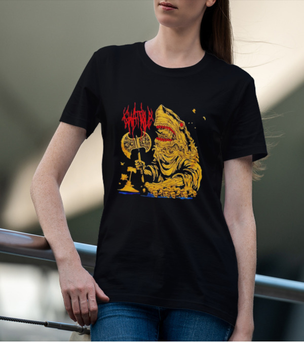 Chat Pile Shark With Axe On Tropical Beach T-Shirt