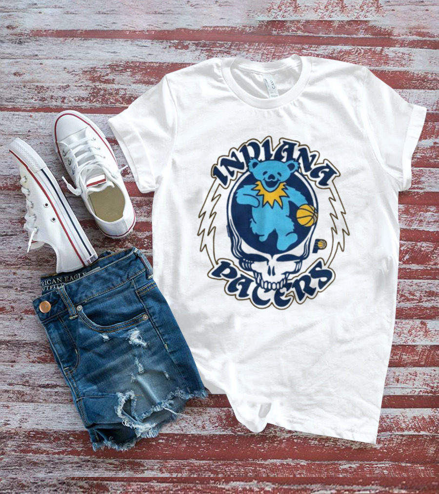 Indiana Pacers Grateful Dead Bear Basketball Icon With Skull T-Shirt