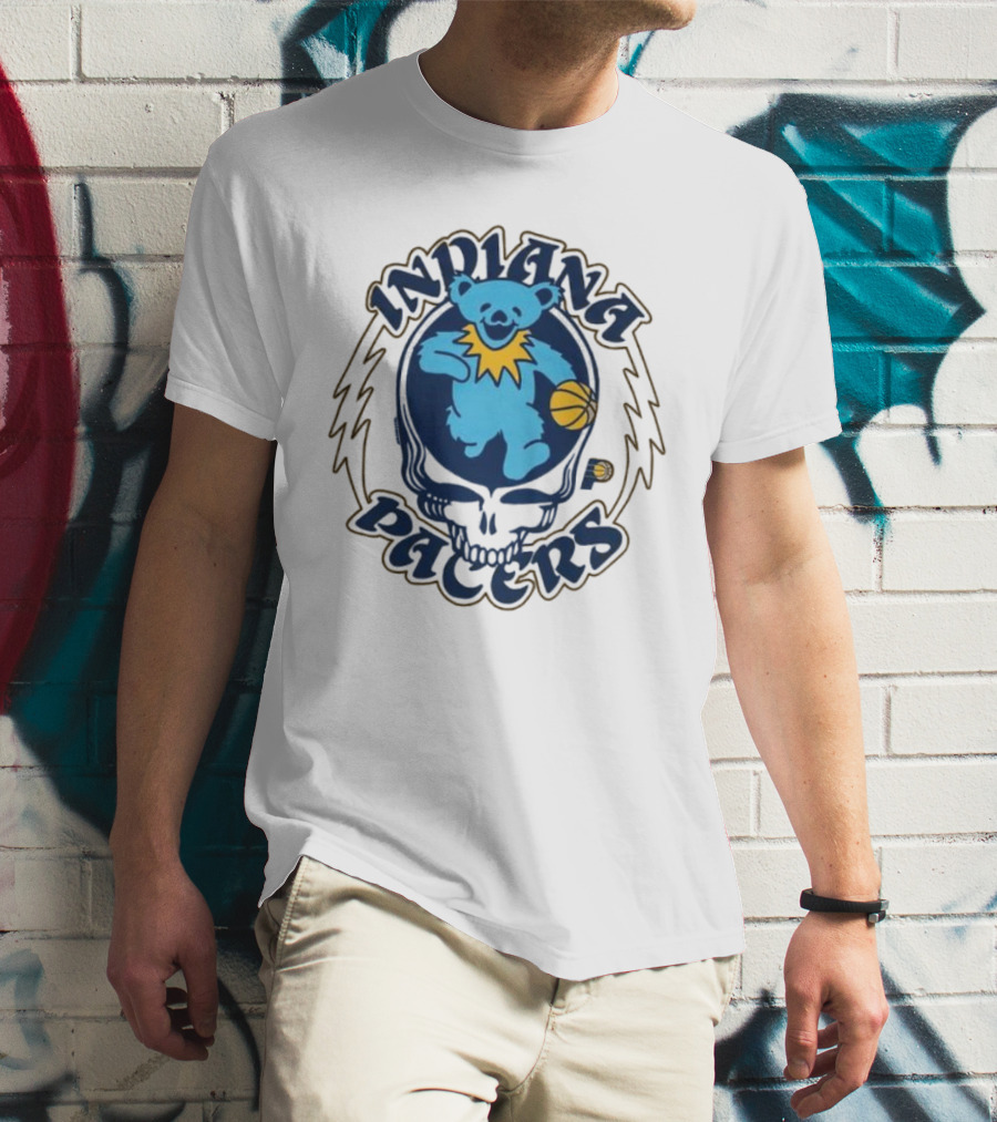 Indiana Pacers Grateful Dead Bear Basketball Icon With Skull T-Shirt