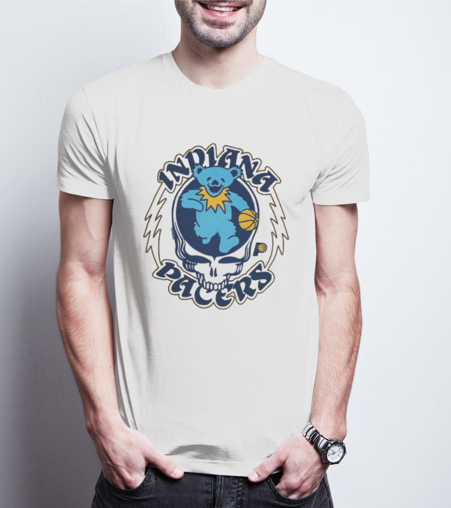 Indiana Pacers Grateful Dead Bear Basketball Icon With Skull T-Shirt