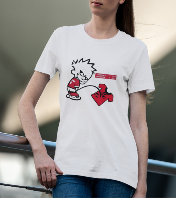 Liverpool FC 7-0 Man United Parody With Cartoon Boy Image T-Shirt