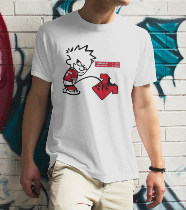 Liverpool FC 7-0 Man United Parody With Cartoon Boy Image T-Shirt