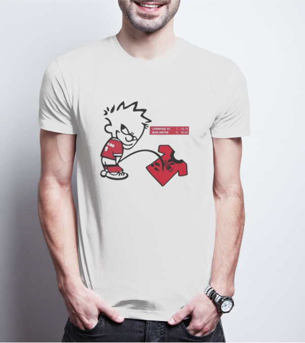 Liverpool FC 7-0 Man United Parody With Cartoon Boy Image T-Shirt