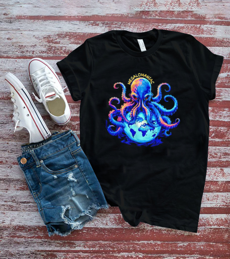 Megalomaniac Kraken Octopus On Globe T-Shirt